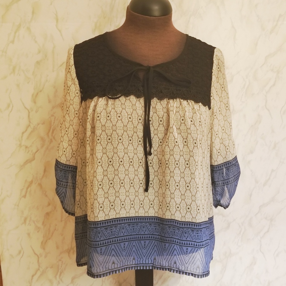 Monteau Boho Peasant Blouse Size Small